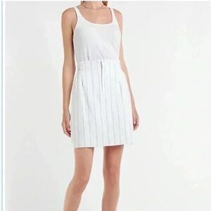 NEW Express High Waisted Pinstripe Linen-Blend Smocked Waist Mini Skirt